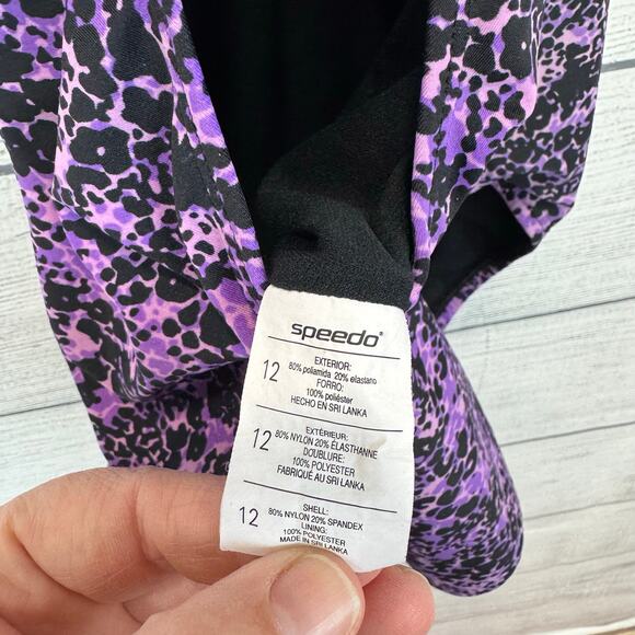 Speedo Women's Purple & Black Racerback Cutout Back One Piece Swimsuit Size 12 - Picture 7 of 8